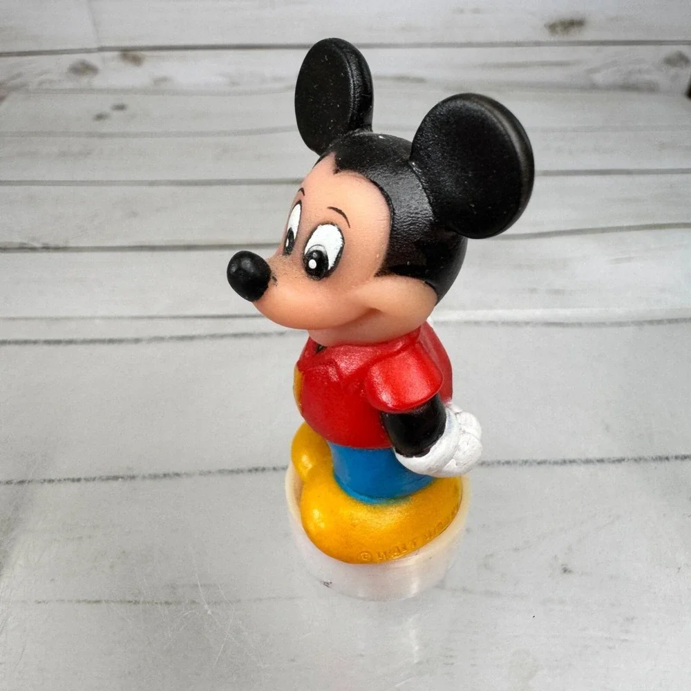 Vtg Disney Mickey Mouse Stamper figure Rubber Toy Red Shirt #1 Base Hong Kong